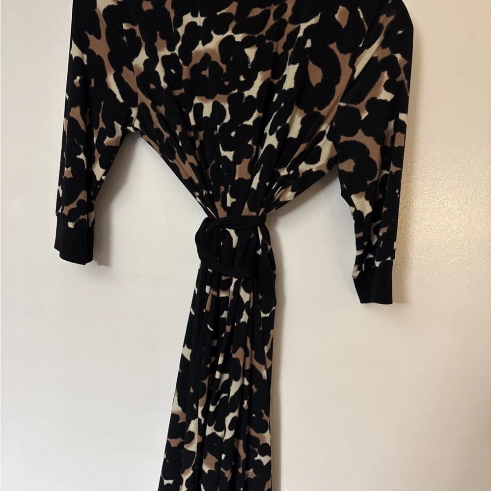 Alfani Black and Brown Leopard Animal Print Mini Dress Size Medium Petite